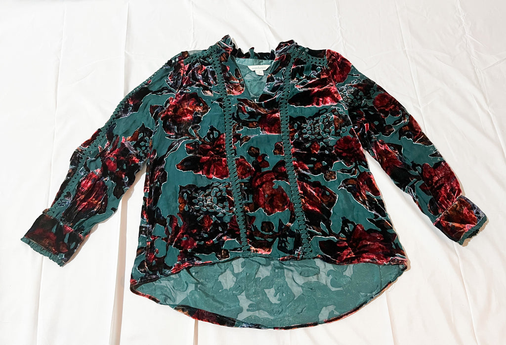 Blusa estampada de terciopelo marca Sundance talla M